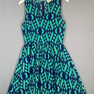 Everly Aztec Dress Ladies size Large Mini Blue Green